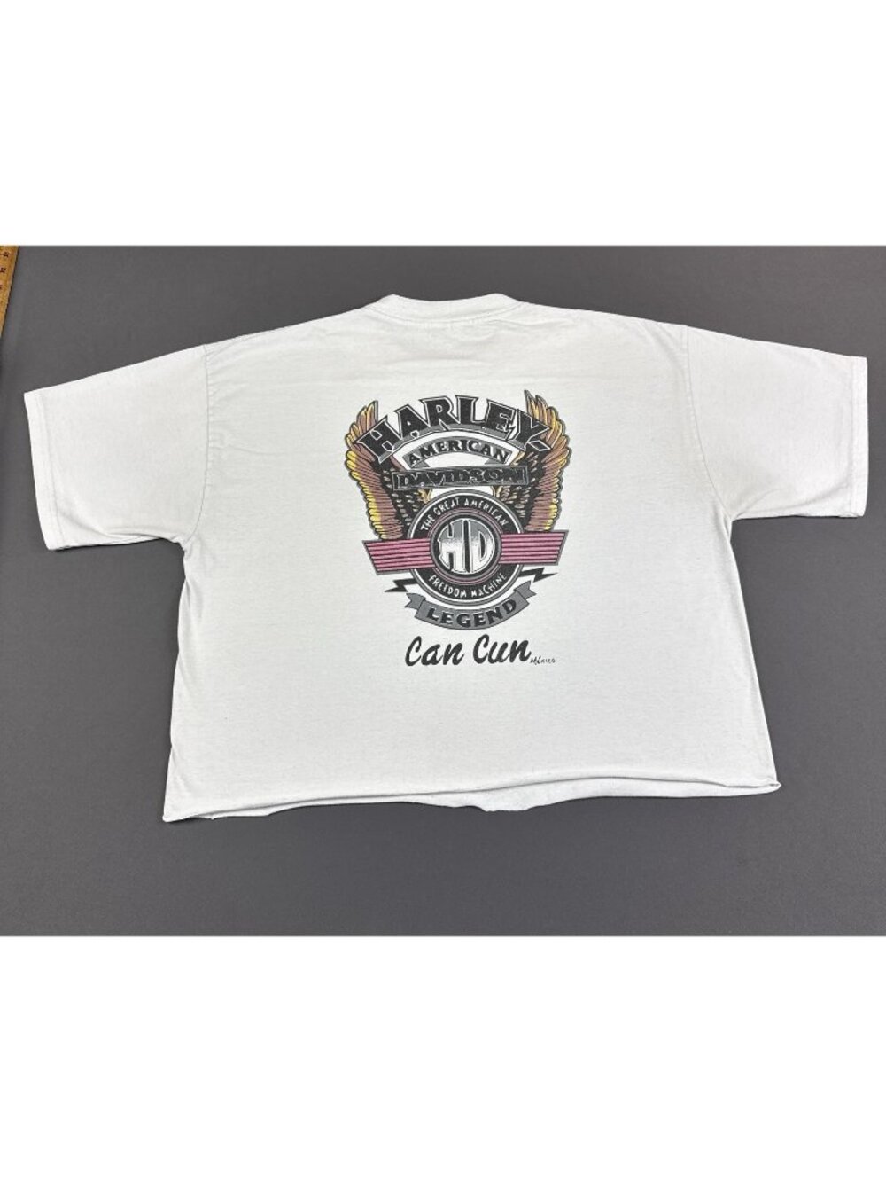 Rare Vintage 90s Harley Davidson Wings Engine Legend Womens 2XL Crop Top Cancun